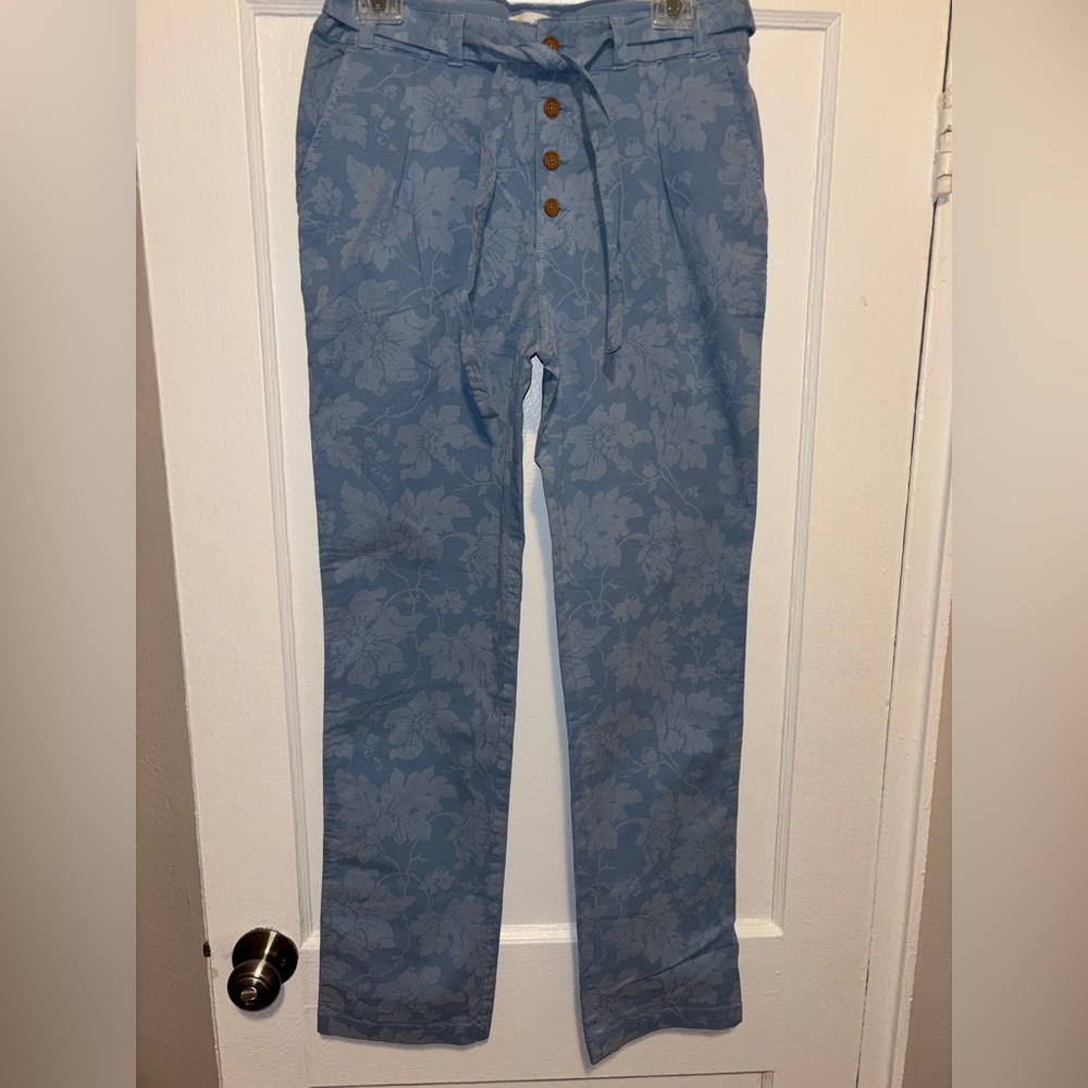 NWOT Sundance Bastille Easy Blue Floral Button Pants Tie Spring Cotton Sz 4 - Picture 3 of 7